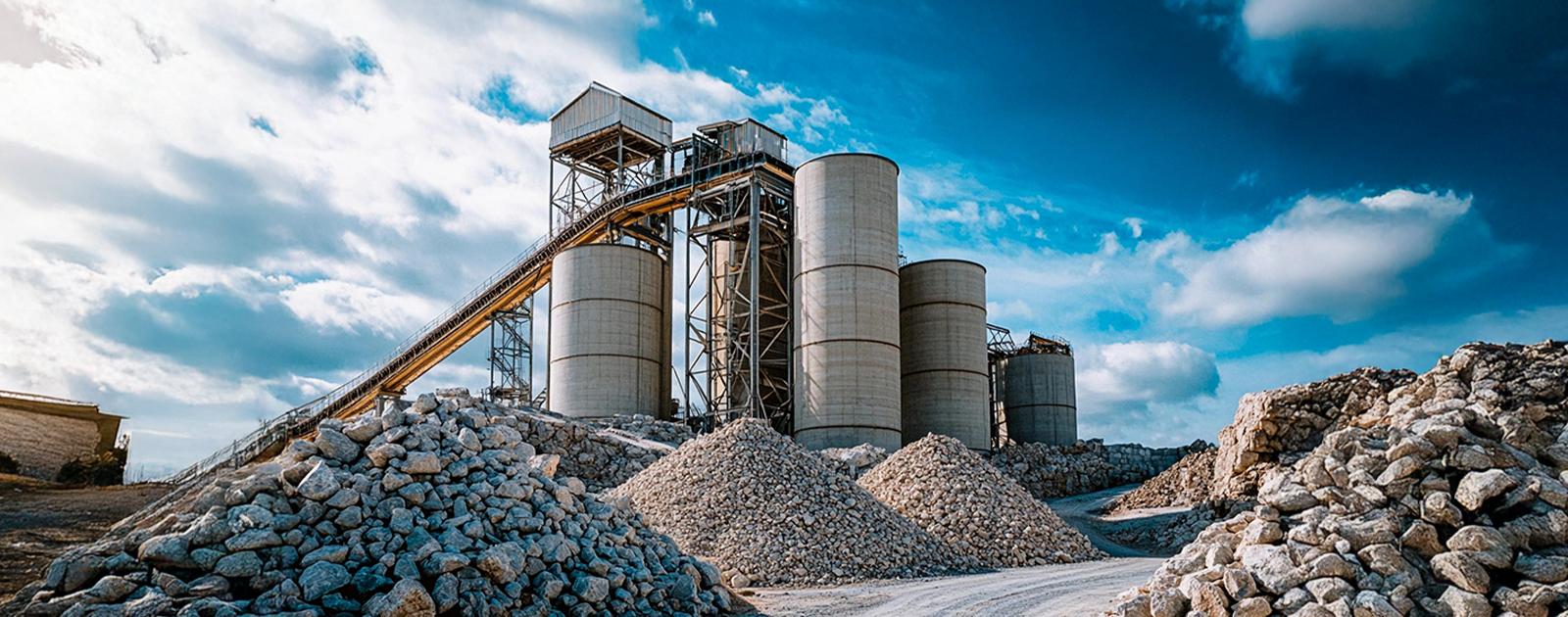 Amrit Cement manufacturing plant with raw materials and silos – Behind the scenes of cement production at AmritCem plants