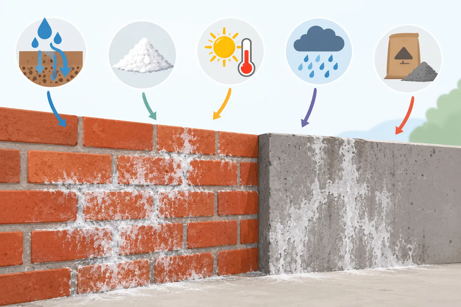 What Causes White Salt Deposits on Brick Walls and Concrete?